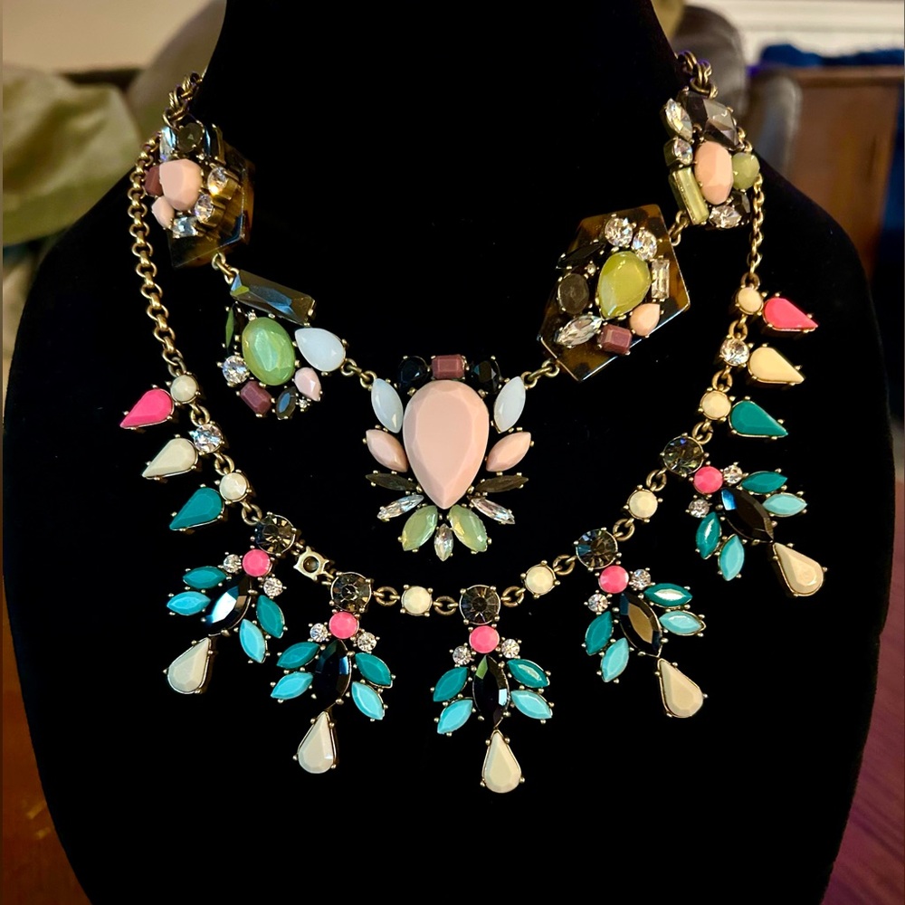 Bundle/lot 2 J Crew statement necklaces neon pastel lucite crystal tortoiseshell
